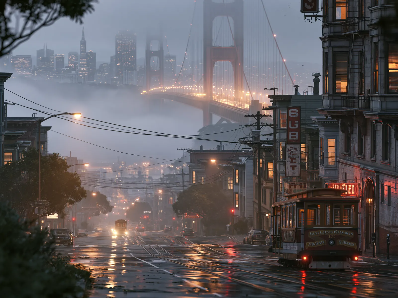 The Golden Gate bridge in fog