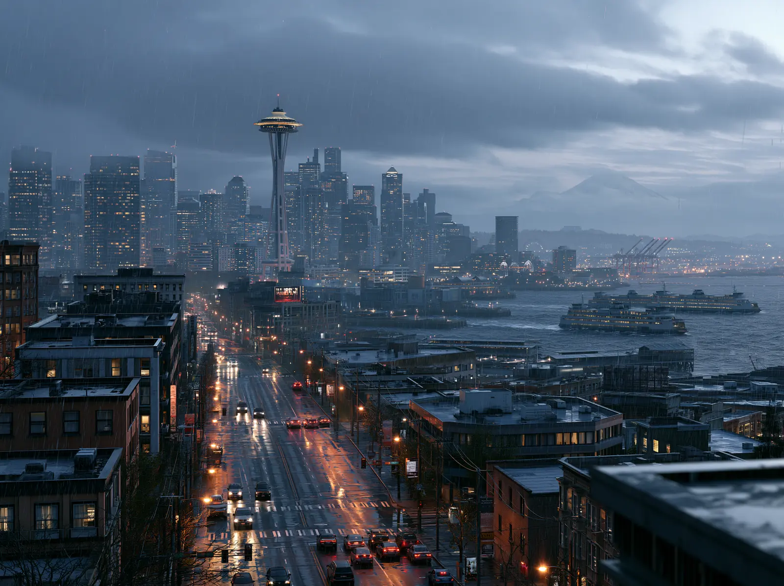 The Seattle skyline at dusk