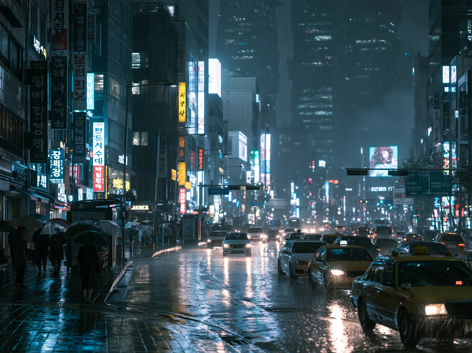 A neon Tokyo street reflected in wet asphalt