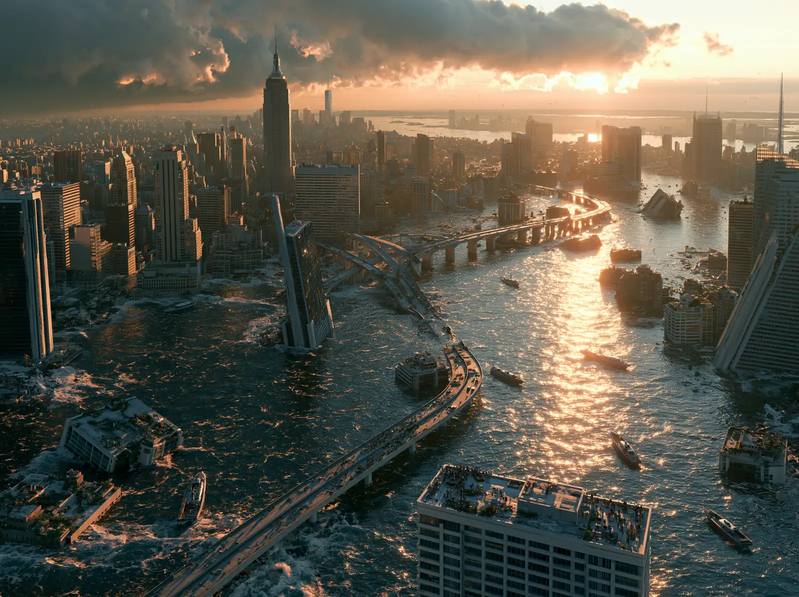 A flooded city seen from the air