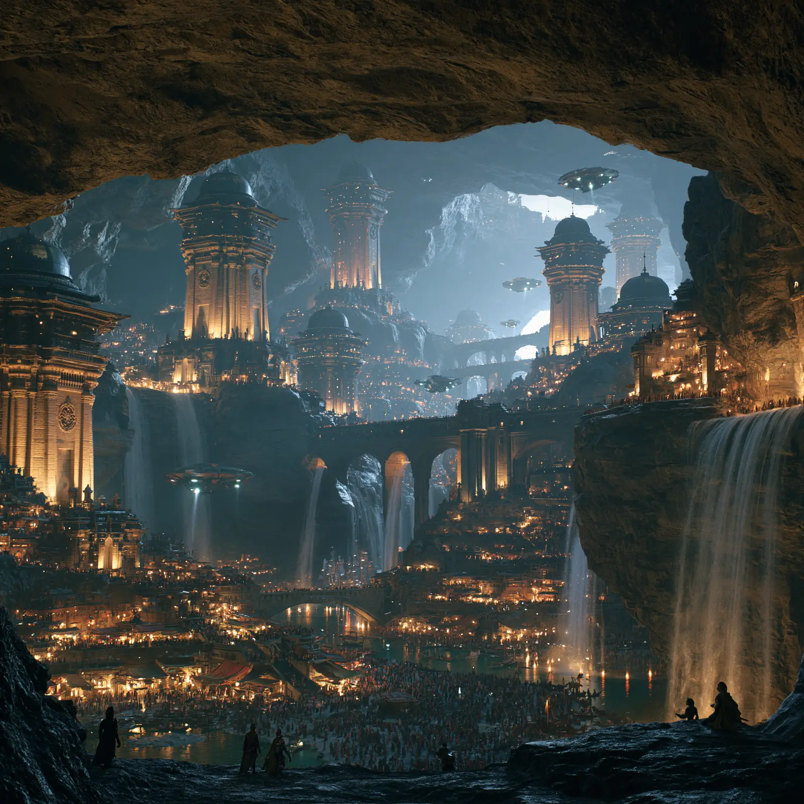 A lantern-lit city inside a cavern