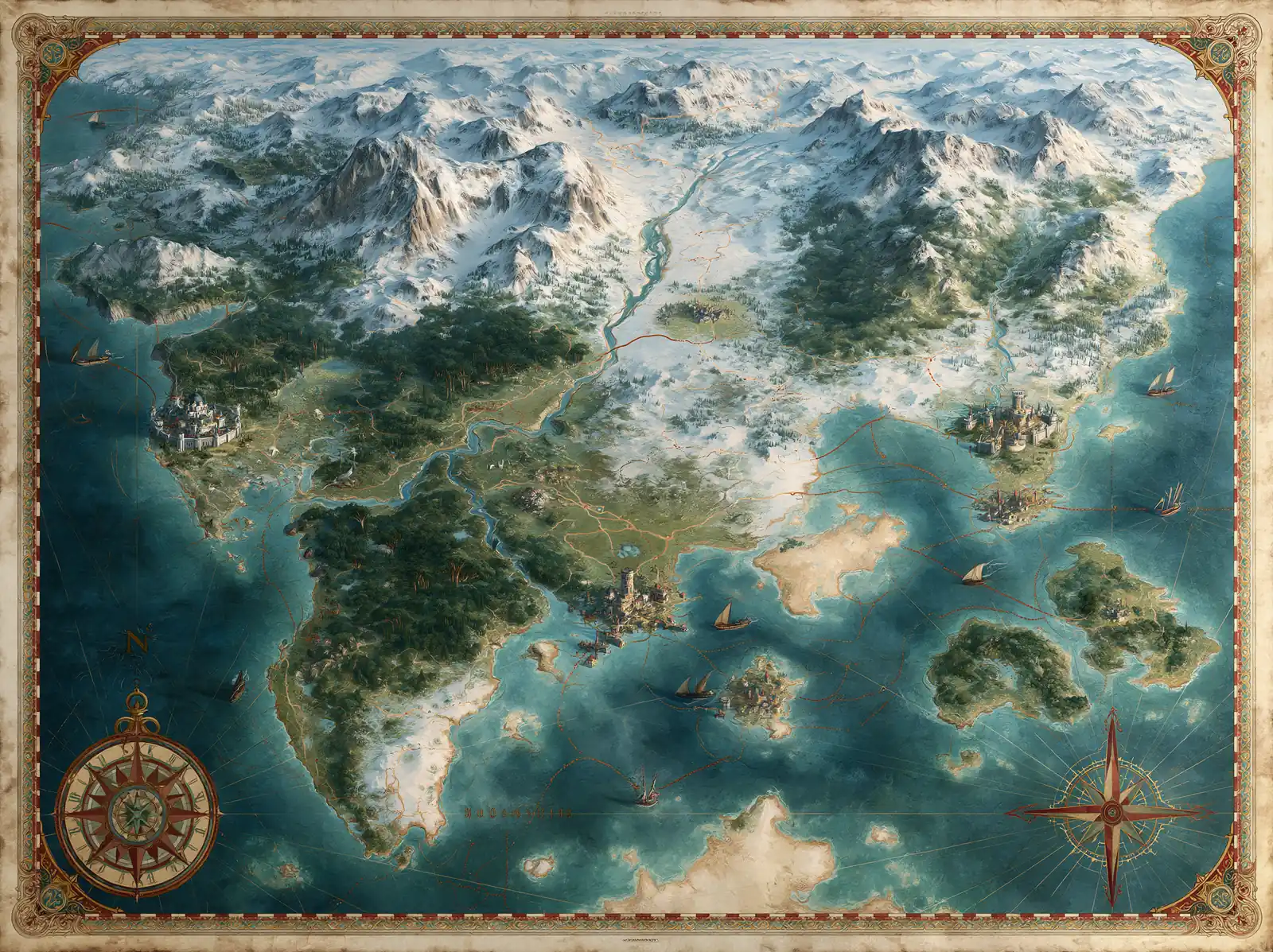 A hand-drawn map of a chain of isles