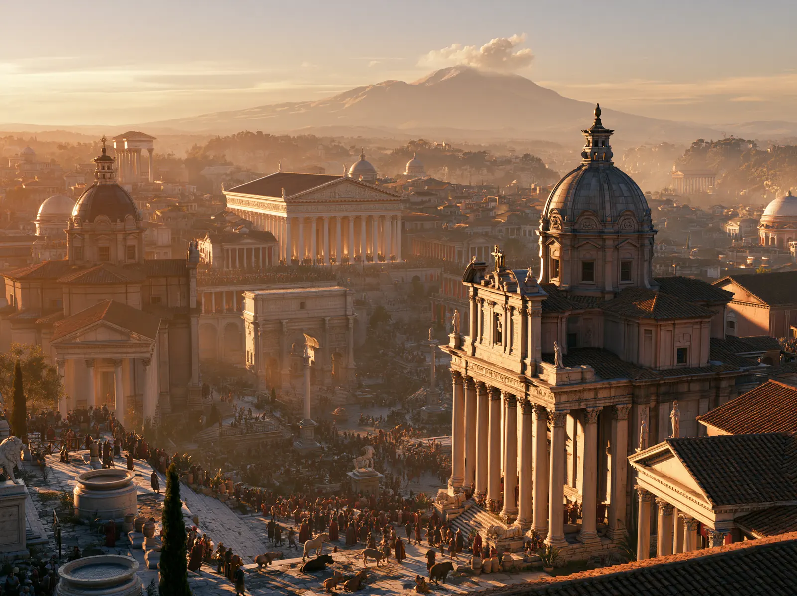 The domes of Rome in low sun