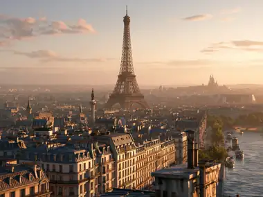Paris rooftops at golden hour