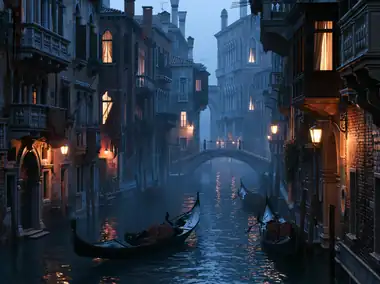 A Venetian canal at dusk