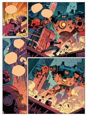 A comic-book page of a superhero fight