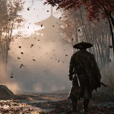 A samurai in an autumn forest
