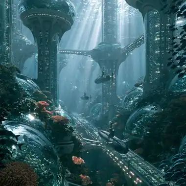 An underwater city grown into coral