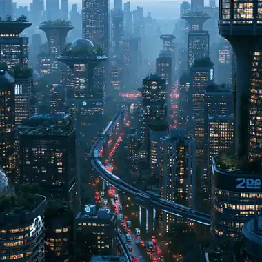A futuristic megacity seen from above