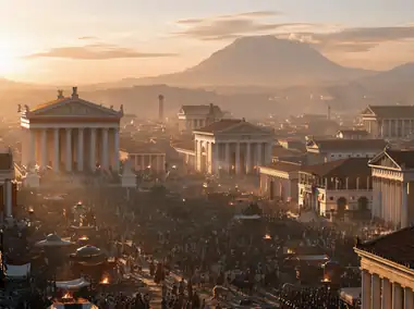 The forum of ancient Rome at sunset