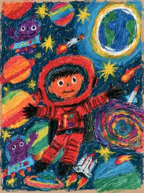 A crayon drawing of an astronaut