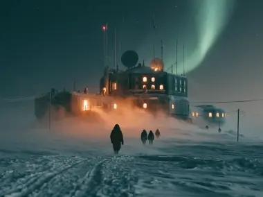 An arctic research station in a blizzard