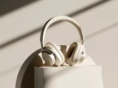 Headphones on a studio plinth
